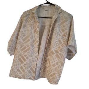 Esprit 1980's Tan & Ecru Oversized Tropical Scene Cotton Shirt - Size: S